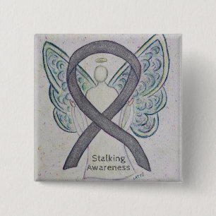 Stalking Awareness Ribbon Silver Angel Art Buttonn Vierkante Button 5,1 Cm