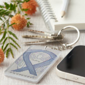 Stalking Awareness Ribbon Silver Angel Sleutelhang Sleutelhanger (Voorkant Rechts)