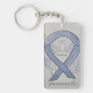 Stalking Awareness Ribbon Silver Angel Sleutelhang Sleutelhanger