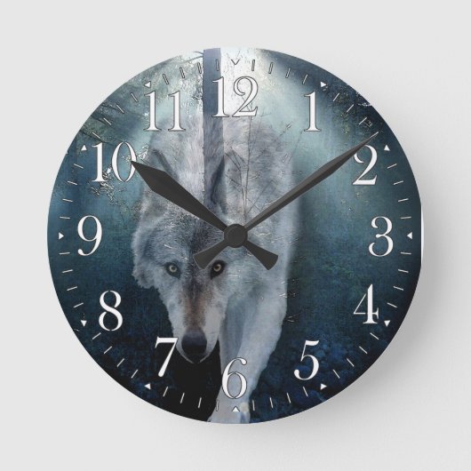 Stalking Grijze Wolf Wildlife Art Clock Ronde Klok (Voorkant)