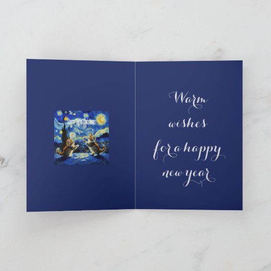 Stallige Kerstkat Spoof van Starry Night Feestdagen Kaart (Binnen)