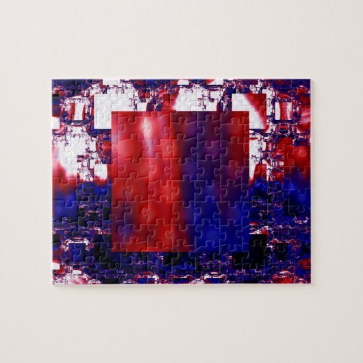 Stalling | Rood- en blauw fractal art Legpuzzel (Horizontaal)