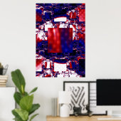 Stalling | Rood- en blauw fractal art Poster (Thuiskantoor)