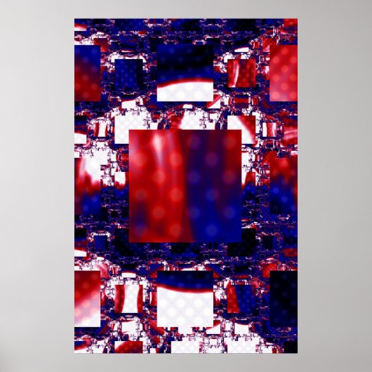 Stalling | Rood- en blauw fractal art Poster (Voorkant)