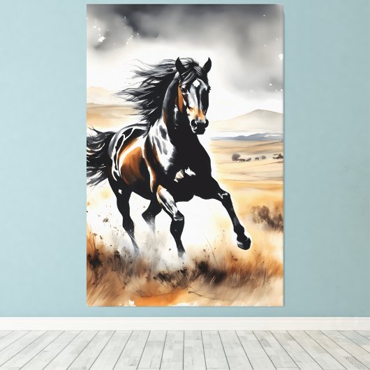 Stallion in Full Stride Canvas Afdruk (Insitu (Houten vloer))