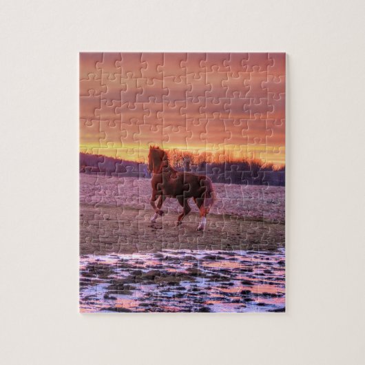 Stallion Running Home op Sunset on Ranch Legpuzzel (Verticaal)