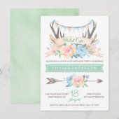 Stam Antler Wild One 1e verjaarkdag uitnodigingen (Voorkant / Achterkant)