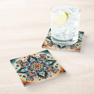 Stam Azteekse patroon geometrisch abstract kleurri Glazen Onderzetter