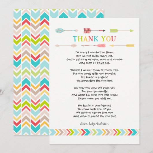 Stam Baby Shower Gedicht Bedankje, neutraal Kaart (Voorkant / Achterkant)