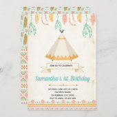 Stam boho tipi verjaardagsfeest uitnodiging (Voorkant / Achterkant)