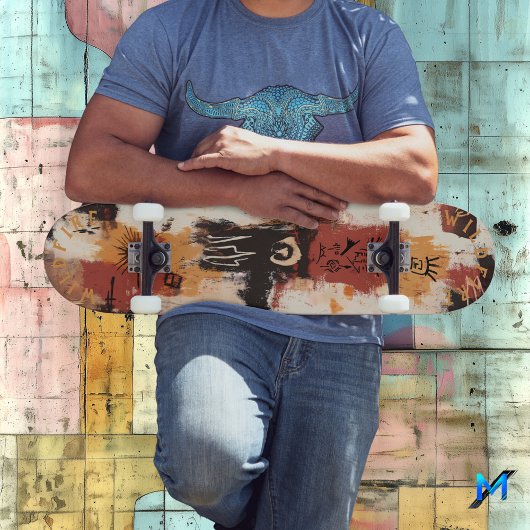 Stam-geïnspireerde graffiti abstract met aardetone persoonlijk skateboard