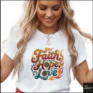 Stam Geometrisch Geloof Hoop Liefde Vlammen T-shirt