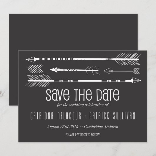 Stam-pijlen Save the Date Aankondiging | Grijs (Voorkant / Achterkant)