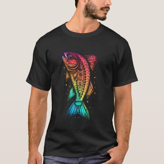 Stam Regenboog Psychedelische Vis T-shirt (Voorkant)