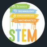 STAM Science Technology Engineering Wiskunde Schoo Ronde Sticker<br><div class="desc">STEM Science Technology Engineering Wiskunde School Geweldig geschenk idee voor de wetenschap majors,  technologie majors,  engineering majors,  wiskunde majors en iedereen die geïnteresseerd is in en ondersteuning van deze gebieden voor de verbetering van de mensheid.</div>