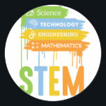 STAM Science Technology Engineering Wiskunde Schoo Ronde Sticker<br><div class="desc">STEM Science Technology Engineering Wiskunde School Geweldig geschenk idee voor de wetenschap majors,  technologie majors,  engineering majors,  wiskunde majors en iedereen die geïnteresseerd is in en ondersteuning van deze gebieden voor de verbetering van de mensheid.</div>
