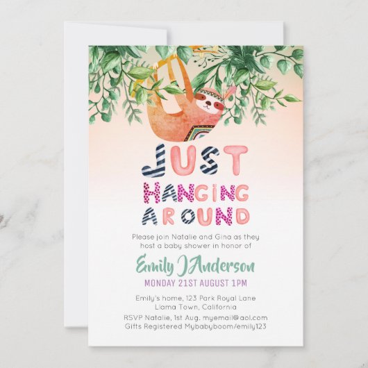 Stam SLOTH Hangend Rond Mintgroene Baby Kaart (Voorkant)