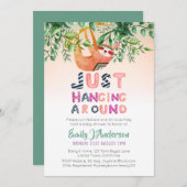 Stam SLOTH Hangend Rond Mintgroene Baby Kaart (Voorkant / Achterkant)