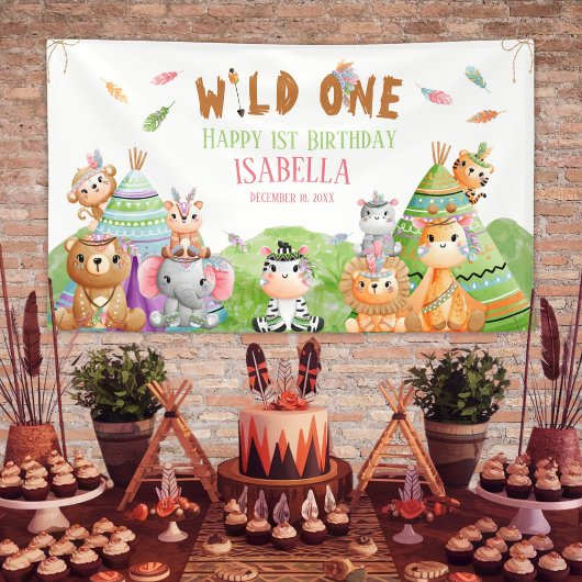 Stam Wilde Eén Bos Safari Verjaardagsfeestje Spandoek