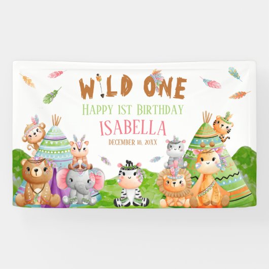 Stam Wilde Eén Houtland Safari Verjaardagsfeestje Spandoek (Horizontaal)