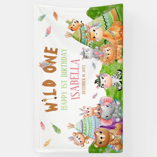 Stam Wilde Eén Houtland Safari Verjaardagsfeestje Spandoek (Verticaal)
