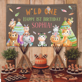 Stam Wilde Eén Safari Bos Birthday Party Spandoek