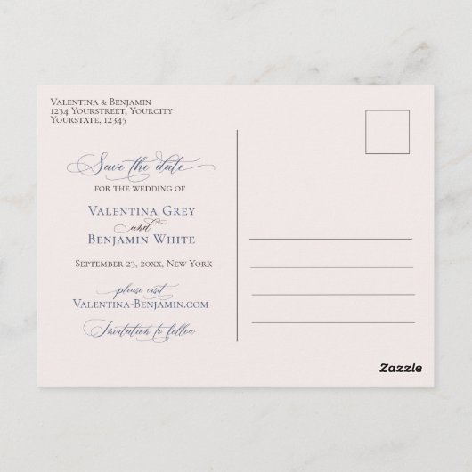 Stamblauw beige florelegant Sla de datum op Briefkaart (Achterkant)