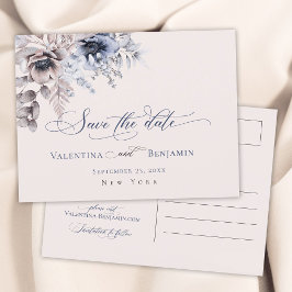 Stamblauw beige florelegant Sla de datum op Briefkaart