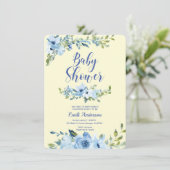 Stamblauw en geel baby shower kaart (Staand voorkant)