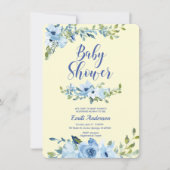 Stamblauw en geel baby shower kaart (Voorkant)