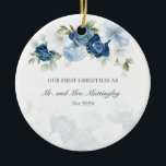 Stamblauw Eucalyptus Succulente Couples Keramisch Ornament<br><div class="desc">Onze eerste kerstviering als Mr en Mrs. Kerstversiering om de boom te dekken en er goed uit te zien in de familiefoto's TIP: Geweldig voor de feestjes voor de opwarming van het huishouden,  baby showers,  bruiloft,  volkstuffers en cadeaus voor pensionering.</div>