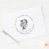 Stamblauw Floral Monogram Circular Address Label (Envelop)
