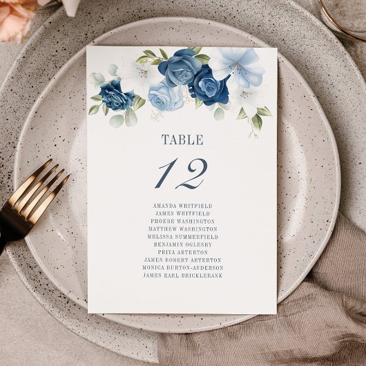 Stamblauw Floral Tabel Nummer 12 Zitkuur Kaart