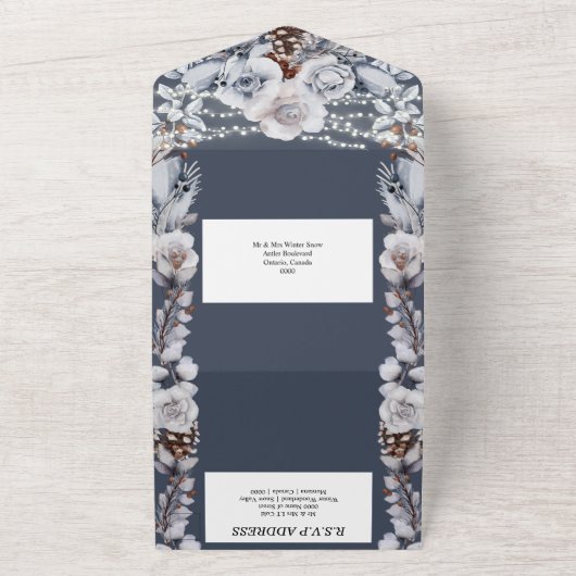 Stamblauw grijs roos licht alles in all in one uitnodiging (Buitenkant)