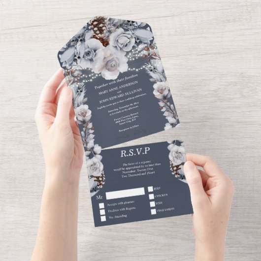 Stamblauw grijs roos licht alles in all in one uitnodiging (Afscheurbaar)