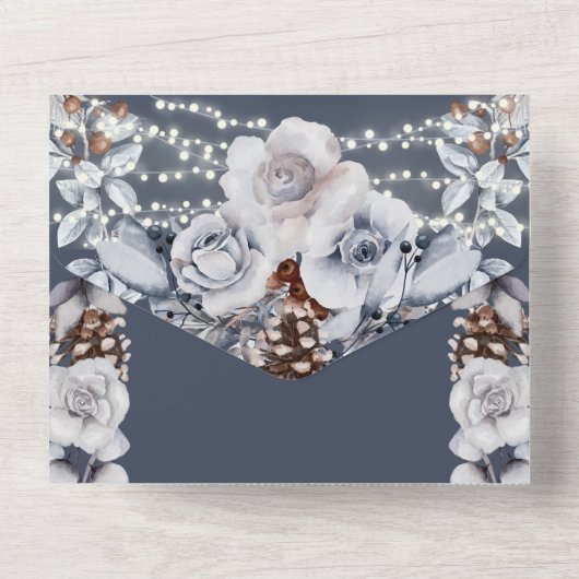 Stamblauw grijs roos licht alles in all in one uitnodiging (Achterkant)