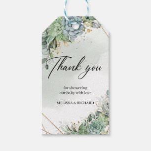 Stamblauw, groene sacharose Baby shower eucalyptus Cadeaulabel