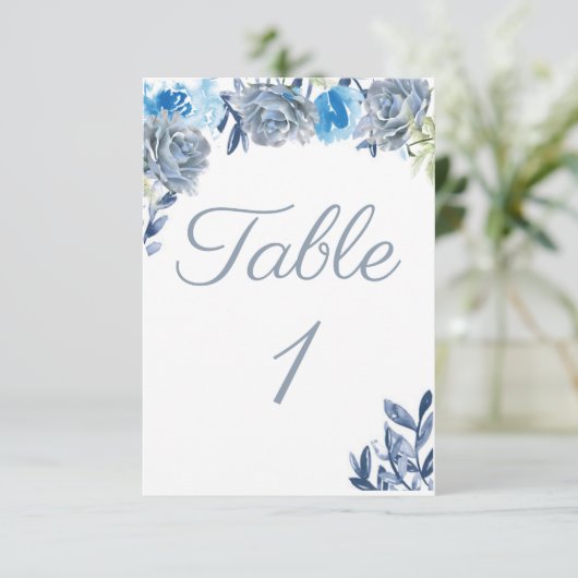 Stamblauw tabelnummer RSVP kaartje (Staand voorkant)