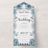 Stamblauwe waterverf bloemen bloemen bruiloft all in one uitnodiging (Binnen)