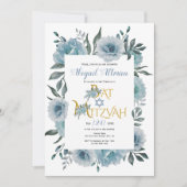 Stamblauwe waterverf bloemen floreel Bat Mitzvah Kaart (Voorkant)