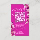 Stambloemen donkerroze bruiloft QR-code scans me Informatiekaartje (Voorkant)
