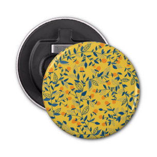 Stambloemen in blauw en geel button flesopener