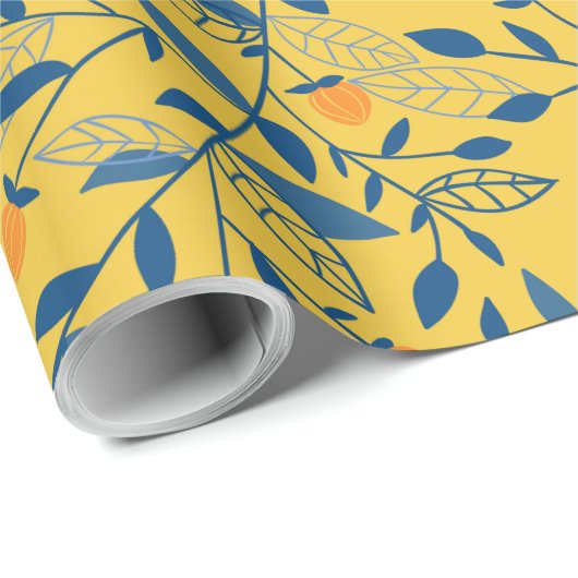 Stambloemen in blauw en geel cadeaupapier (Rol Hoek)