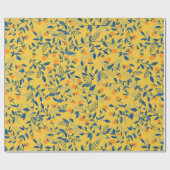 Stambloemen in blauw en geel cadeaupapier (Vlak)