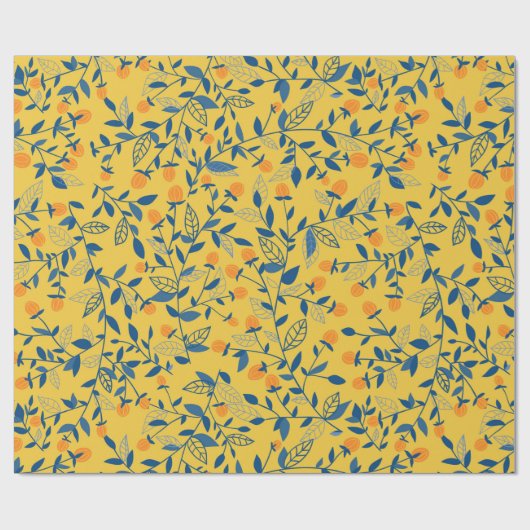 Stambloemen in blauw en geel cadeaupapier (Vlak)