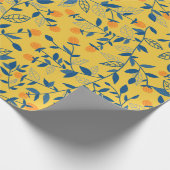 Stambloemen in blauw en geel cadeaupapier (Hoek)