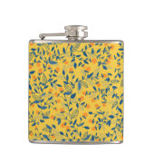 Stambloemen in blauw en geel heupfles (Voorkant)