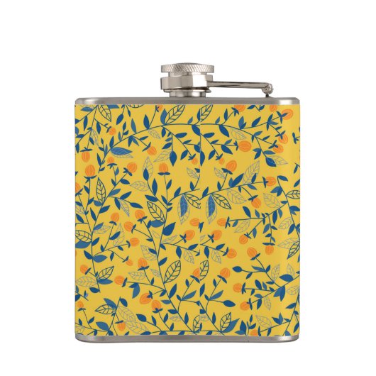 Stambloemen in blauw en geel heupfles (Achterkant)