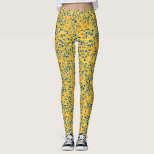 Stambloemen in blauw en geel leggings
