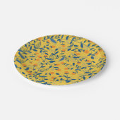 Stambloemen in blauw en geel papieren bordje (Gekanteld)